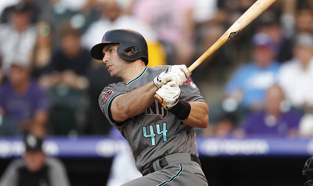 Arizona Diamondbacks' Paul Goldschmidt watches his single off Colorado Rockies starting pitcher Tyl...