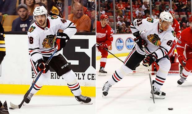Vinnie Hinostroza (left) and Marian Hossa (right) (AP Photos)...