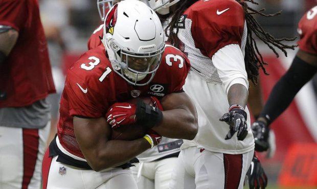 Arizona Cardinals running back David Johnson (31) runs with the ball next to defensive back Tre Bos...