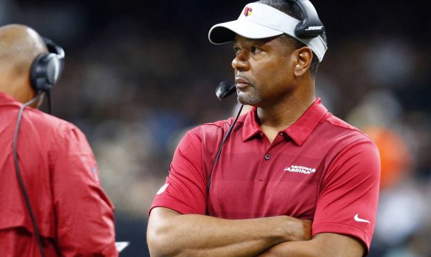 Arizona Cardinals head coach Steve Wilks watches from the sideline in the first half of an NFL pres...