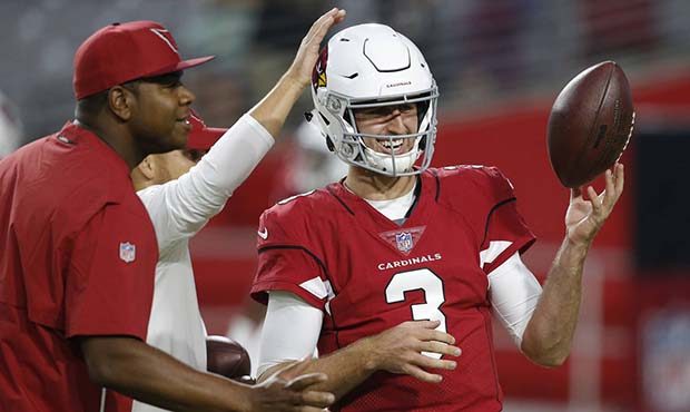 Arizona Cardinals quarterback Josh Rosen (3) warms up prior to an preseason NFL football game again...