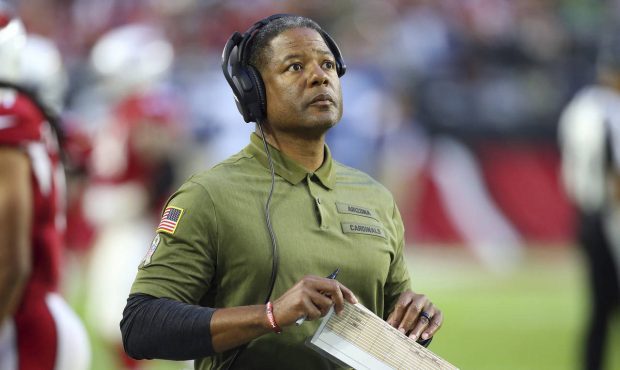 Arizona Cardinals head coach Steve Wilks watches during the second half of an NFL football game aga...