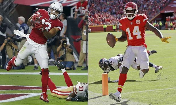 Cardinals receiver Christian Kirk, left, and  Chiefs receiver Sammy Watkins, right. (AP photos)...