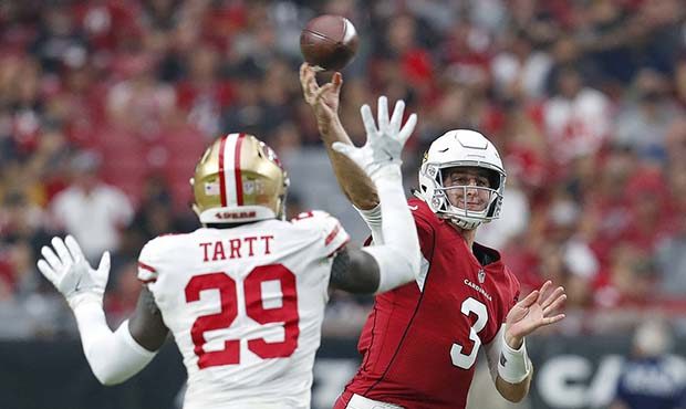 Arizona Cardinals quarterback Josh Rosen (3) throws as San Francisco 49ers strong safety Jaquiski T...