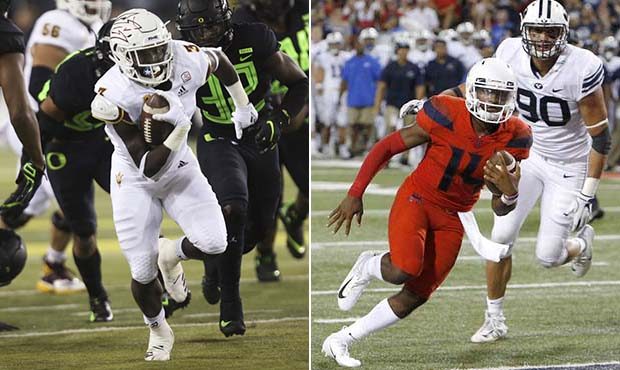 ASU's Eno Benjamin, left, and Arizona's Khalil Tate, right. (AP photos)...