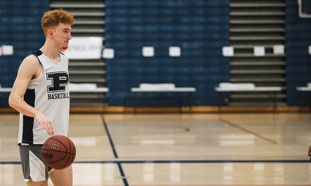 Senior Pinnacle point gaurd Nico Mannion begins to take the ball down the court duing Monday’s pr...