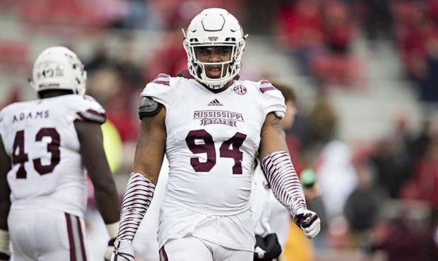 Jeffery Simmons #94 of the Mississippi State Bulldogs walks off the field during a game against the...
