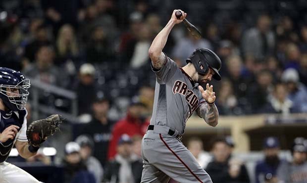 Arizona Diamondbacks' Blake Swihart reacts as he strikes out during the ninth inning of a baseball ...