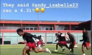 Here is QB man Kyler Murray racing fast WR man Andy Isabella