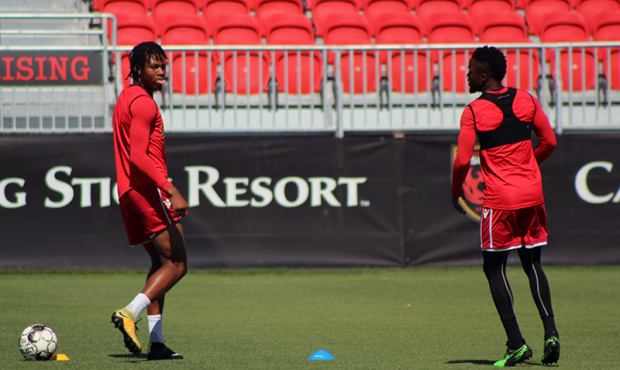 Kevon Lambert and Junior Flemmings in Phoenix Rising uniforms...