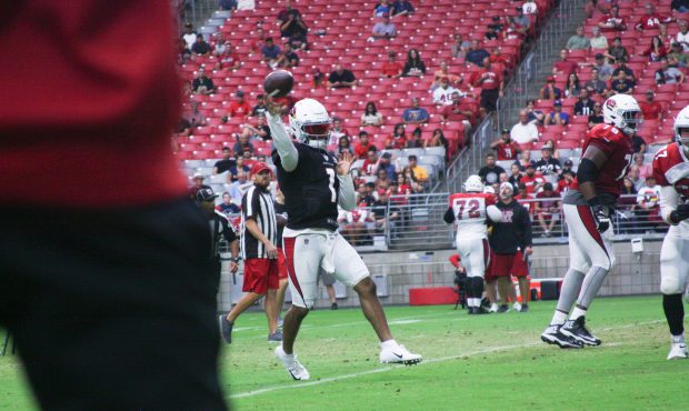 Cardinals quarterback Kyler Murray at training camp on Thursday, Aug. 1, 2019. (Kevin Zimmerman/Ari...