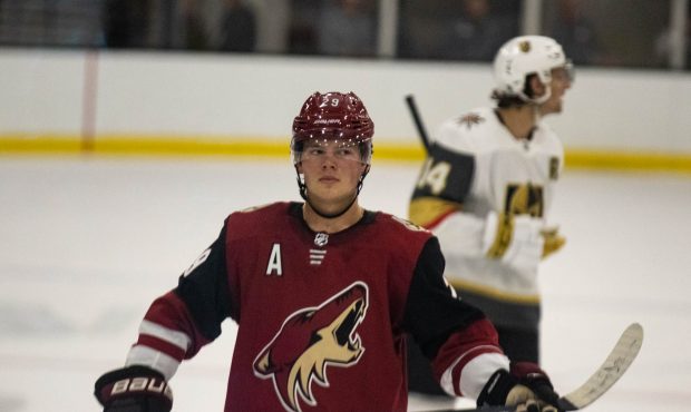 Arizona Coyotes 2018 first-round draft pick Barrett Hayton had one goal and one assist during Sunda...