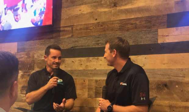 NASCAR driver Michael McDowell (right) answers questions during a promotional event in Scottsdale. ...