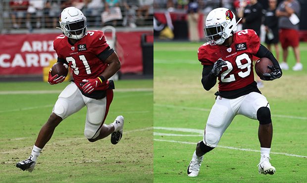 Cardinals running backs David Johnson, left, and Chase Edmonds, right. (Tyler Drake/Arizona Sports)...