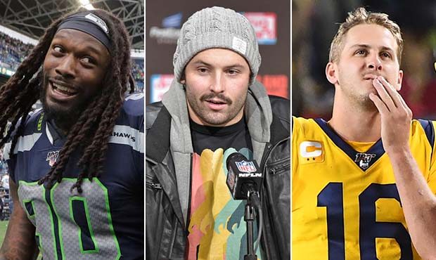 Jadeveon Clowney of the Seattle Seahawks (AP), left, Baker Mayfield of the Cleveland Browns (AP), c...