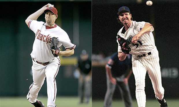 Left, Brandon Webb (AP Photo/Matt York). Right, Randy Johnson (file photo)...
