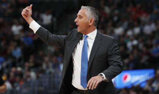 Phoenix Suns head coach Igor Kokoskov directs his team against the Denver Nuggets in the first half...