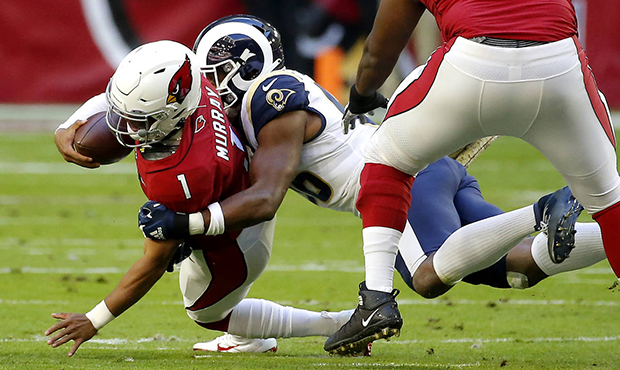 Arizona Cardinals quarterback Kyler Murray is sacked by Los Angeles Rams defensive end Dante Fowler...