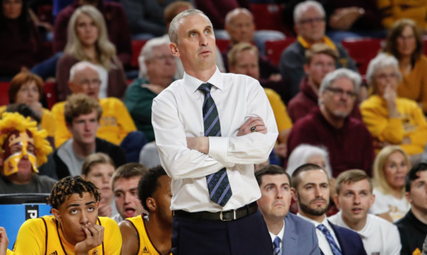 TEMPE, AZ - FEBRUARY 22:  Arizona State Sun Devils head coach Bobby Hurley looks on during the coll...