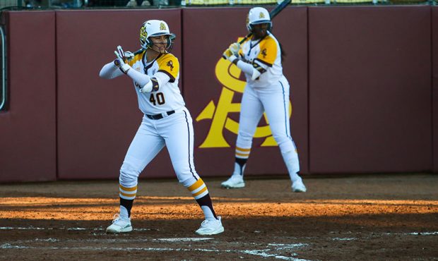 ASU freshman shortstop Alynah Torres prepares to hit at the plate in the Kajikawa Classic. (Photo b...