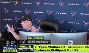 Texans' Bill O'Brien got mad and stormed off on TV during the draft