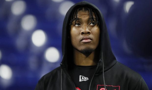 In this Feb. 29, 2020, file photo, Clemson linebacker Isaiah Simmons watches the 40-yard dash at th...