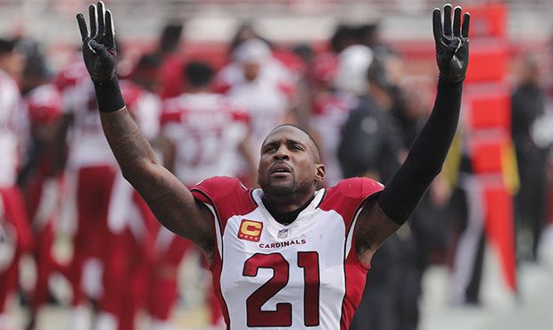 Arizona Cardinals cornerback Patrick Peterson (21) gestures during the second half of an NFL footba...