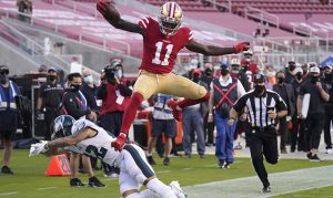 Former ASU receiver Brandon Aiyuk hurdles his way to a touchdown