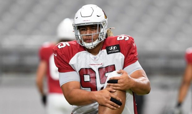 Leki Fotu #95 of the Arizona Cardinals participates during training camp at State Farm Stadium on A...