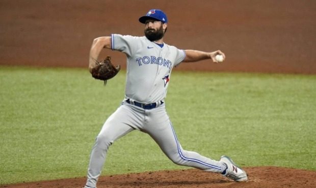 Toronto Blue Jays' Robbie Ray pitches to the Tampa Bay Rays during the fourth inning of Game 1 of a...