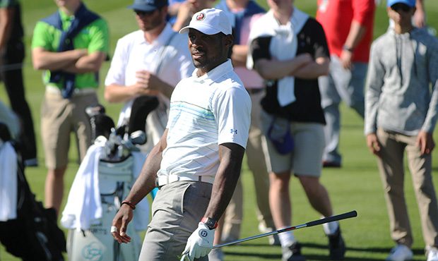 Arizona Cardinals cornerback Patrick Peterson watches his ball during the Annexus Pro-Am at the Was...