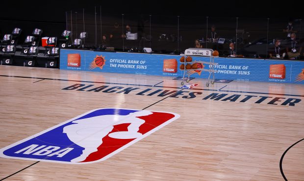 Black Lives Matter is seen on the court prior to the start of the game between Indiana Pacers and P...
