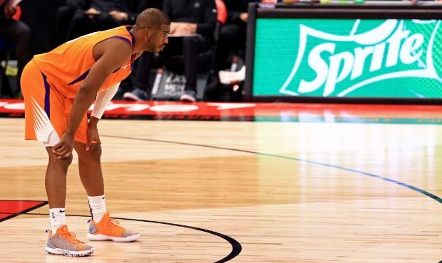 Chris Paul #3 of the Phoenix Suns looks on during a game against the Toronto Raptors at Amalie Aren...