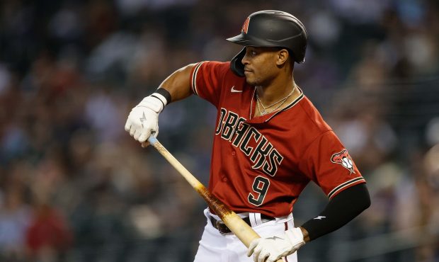 MAY 02: Nick Heath #9 of the Arizona Diamondbacks bats against the Colorado Rockies during the MLB ...