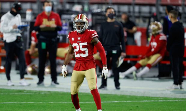 Cornerback Richard Sherman #25 of the San Francisco 49ers during the NFL game against the Buffalo B...