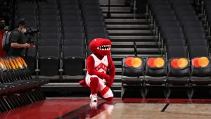 It would appear Devin Booker and the Toronto Raptors mascot are beefin'