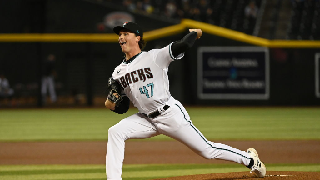 Tommy Henry #47 of the Arizona Diamondbacks delivers a first inning pitch against the Pittsburgh Pi...