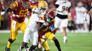 USC's Caleb Williams throws 1st INT of season to ASU's Timarcus Davis