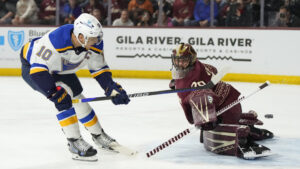 Coyotes allow 2 short-handed goals in high-scoring loss to Blues