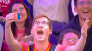 Suns fan on jumbotron solves Rubiks Cube in seconds