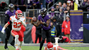 Lamar Jackson completes pass to himself after snagging tipped ball
