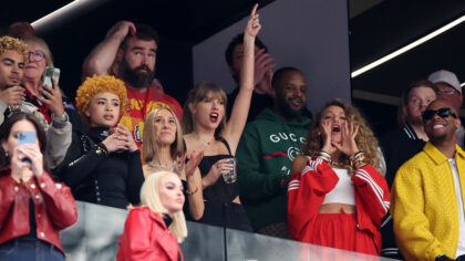 Taylor Swift chugs beer in suite during Super Bowl