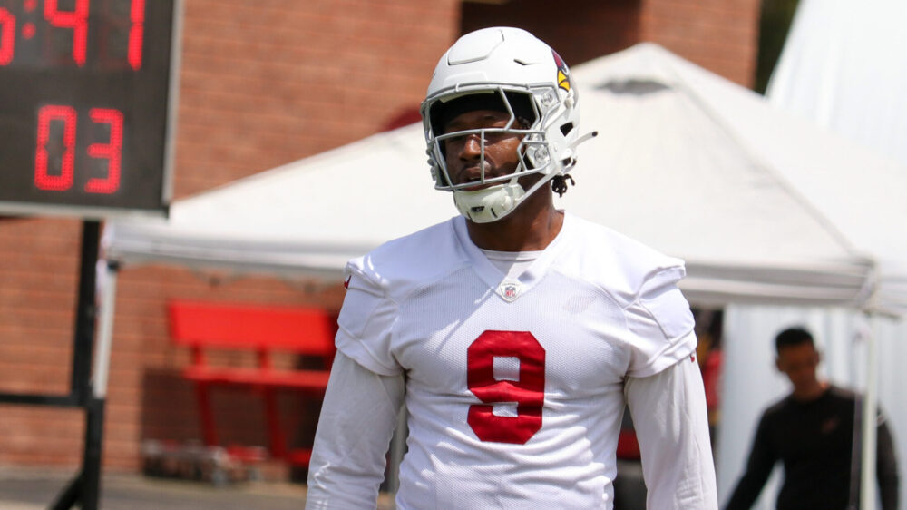 BJ Ojulari looks on at OTAs...