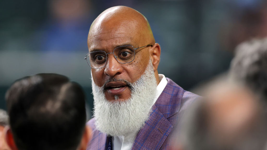 Tony Clark, Executive Director of MLB Players Association, looks on prior to Game One of the World ...