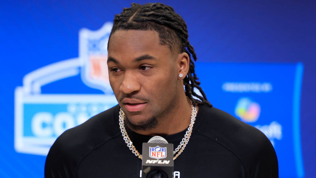 Cardinals mock draft target Luther Burden III showed off his speed during the 40-yard dash at the N...