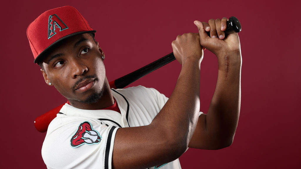 Gino Groover #91 of the Arizona Diamondbacks poses for a portrait during photo day at Salt River Fi...