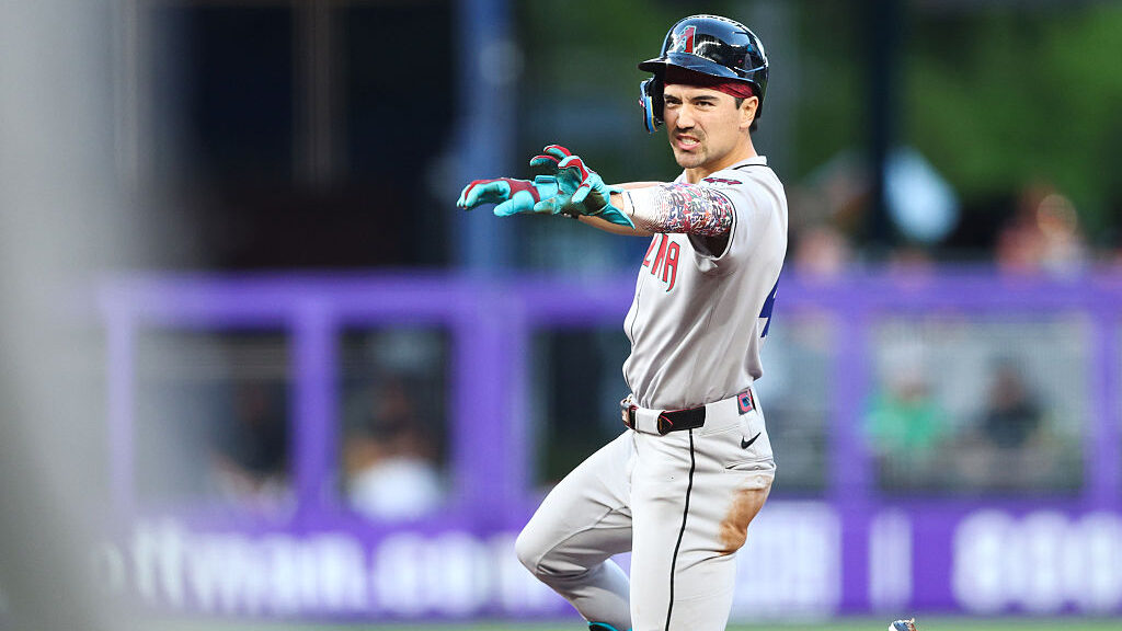 Corbin Carroll #7 of the Arizona Diamondbacks...