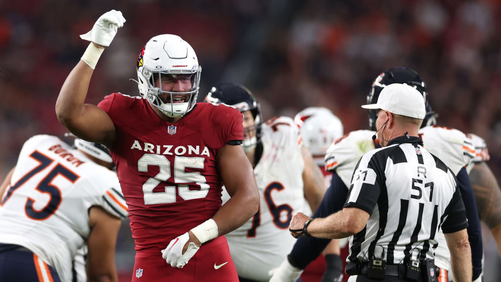 Cardinals pass rusher Zaven Collins celebrates after a play. The NFL Draft is this week...
