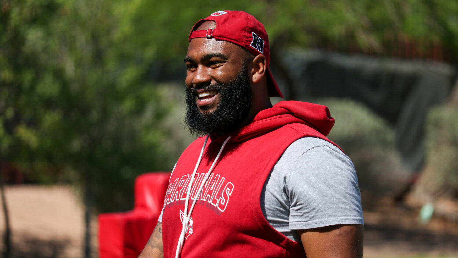 Cardinals DL coach Winston DeLattiboudere at rookie minicamp...