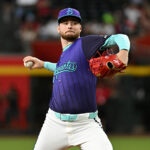 Ryne Nelson #19 of the Arizona Diamondbacks delivers a first inning pitch against the Kansas City Royals at Chase Field on July 05, 2025 in Phoenix, Arizona. (Photo by Norm Hall/Getty Images)